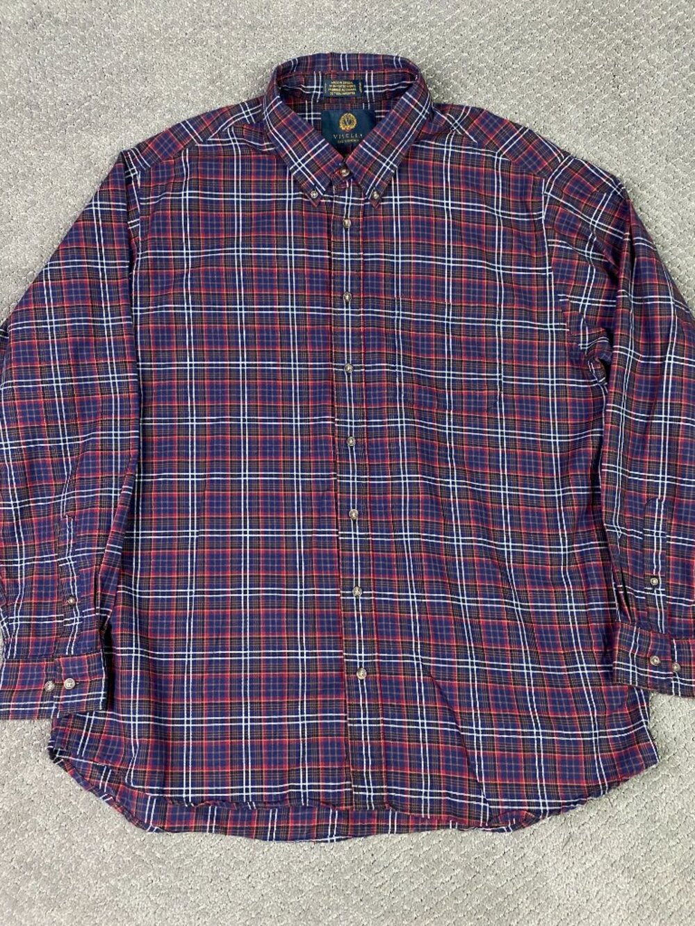 Viyella Button Down Shirt Men's XL Red Blue Plaid Cotton Wool NWOT Vintage